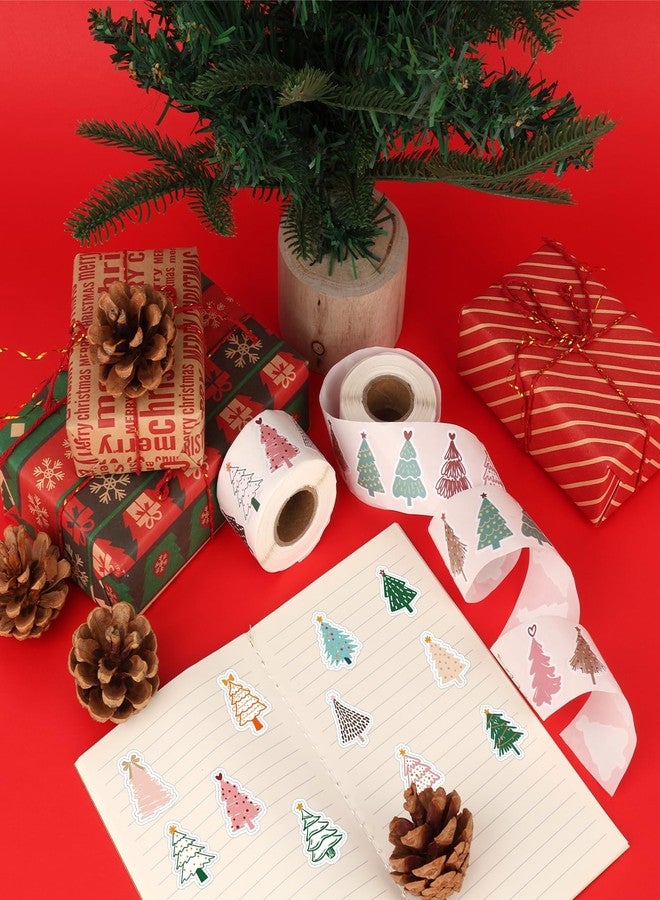 ZCPTZ 1000Pcs Christmas Tree Boho Stickers, 2 Rolls Christmas Pine Tree Decals Self-Adhesive Stickers for Birthday Holiday Labels, Xmas Party Decor, Gifts Wrapping, Scrapbooking, Envelope (16 Designs) - Image 4